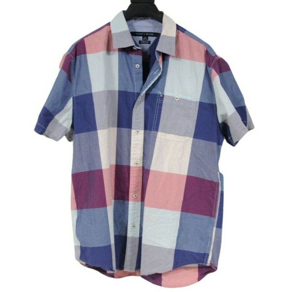 Tommy Hilfiger Button Down Large Color block Plaid Blue Red Green Classic Fit